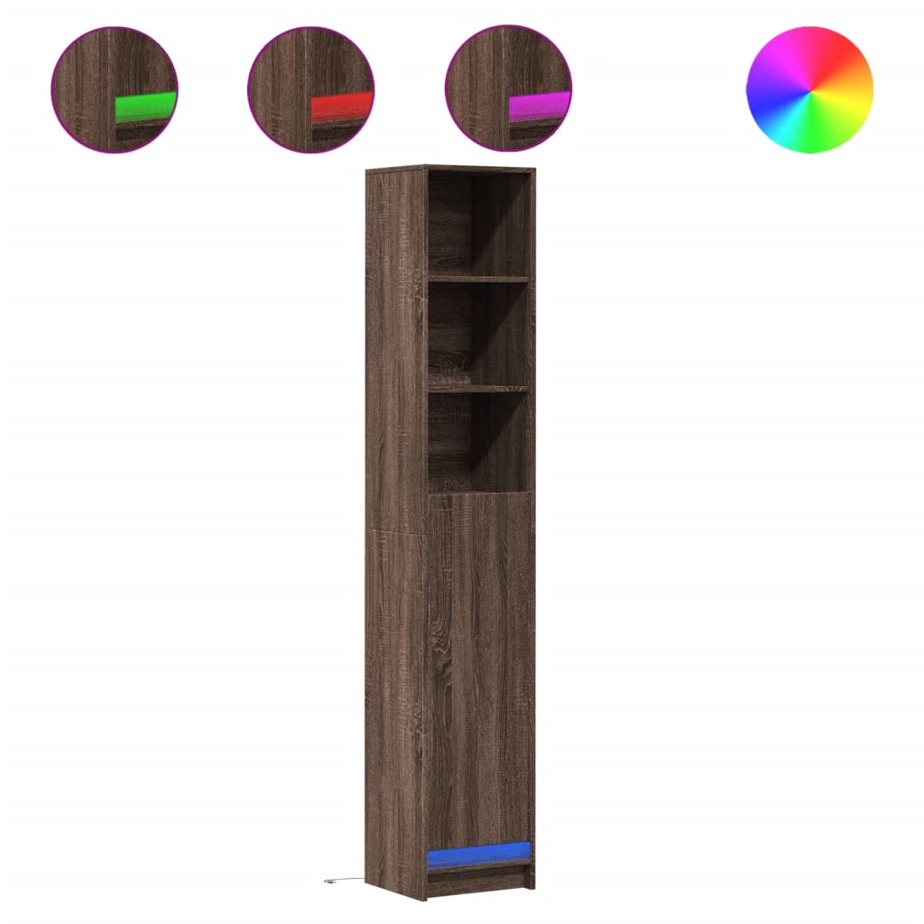 Skjenk Med Led Brun Eik 36X32,5X200 Cm Konstruert Tre