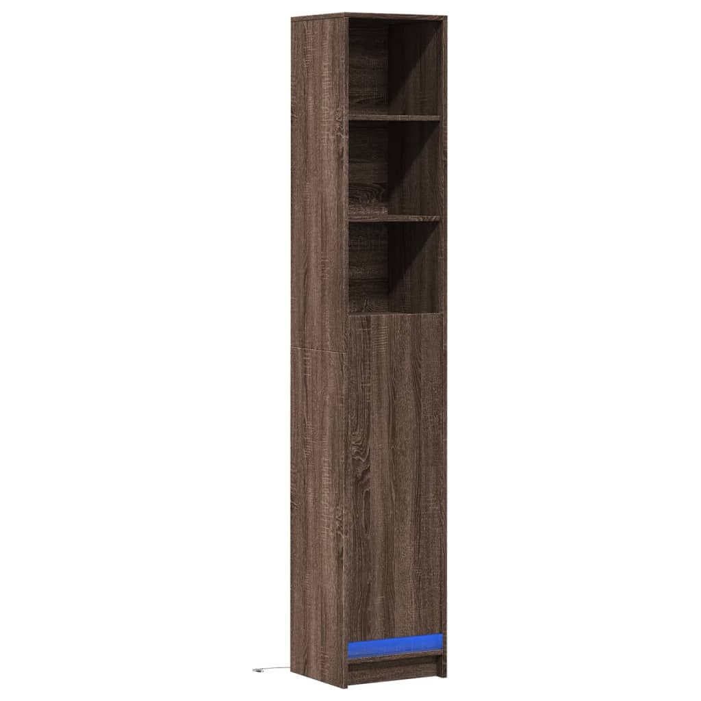 Skjenk Med Led Brun Eik 36X32,5X200 Cm Konstruert Tre