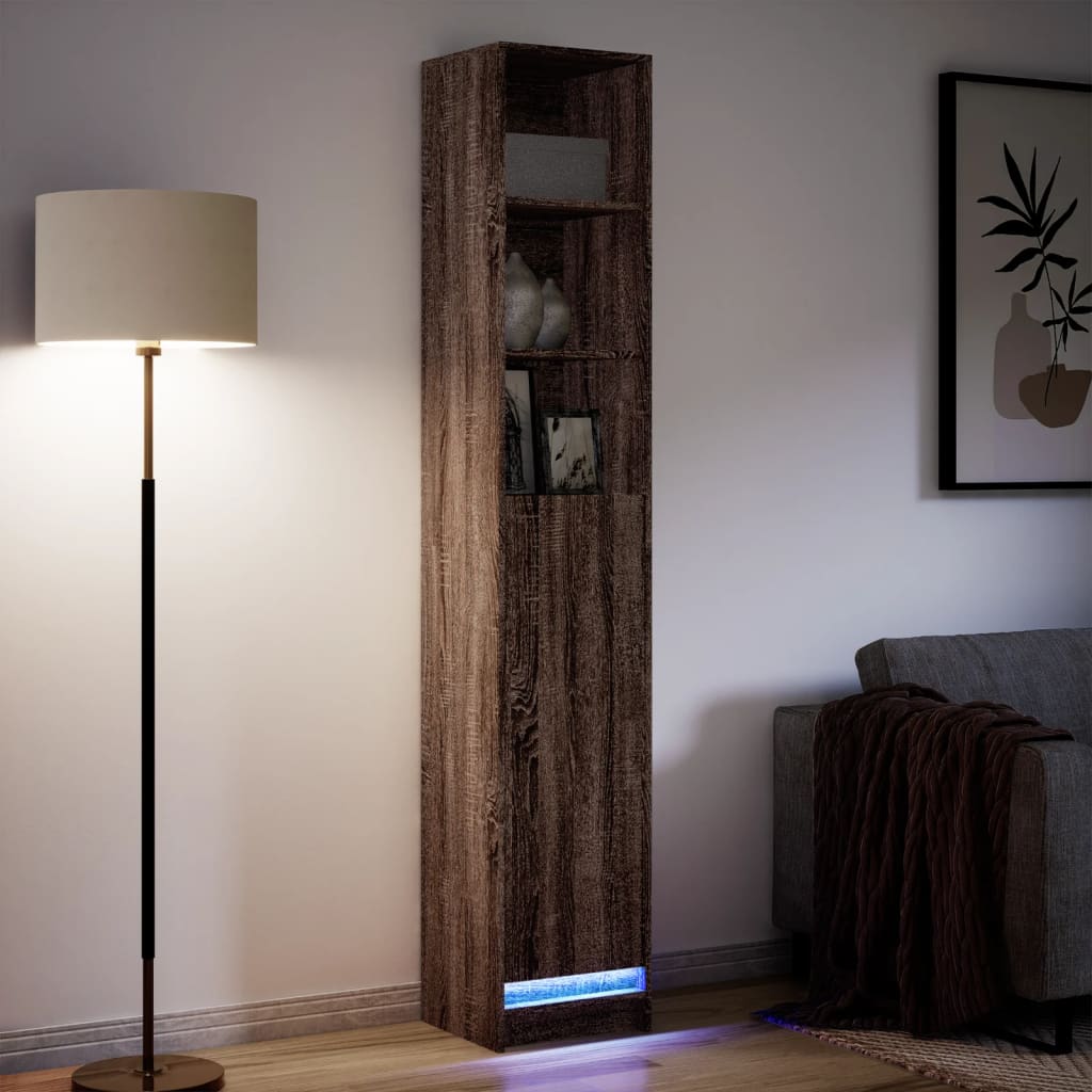 Skjenk Med Led Brun Eik 36X32,5X200 Cm Konstruert Tre