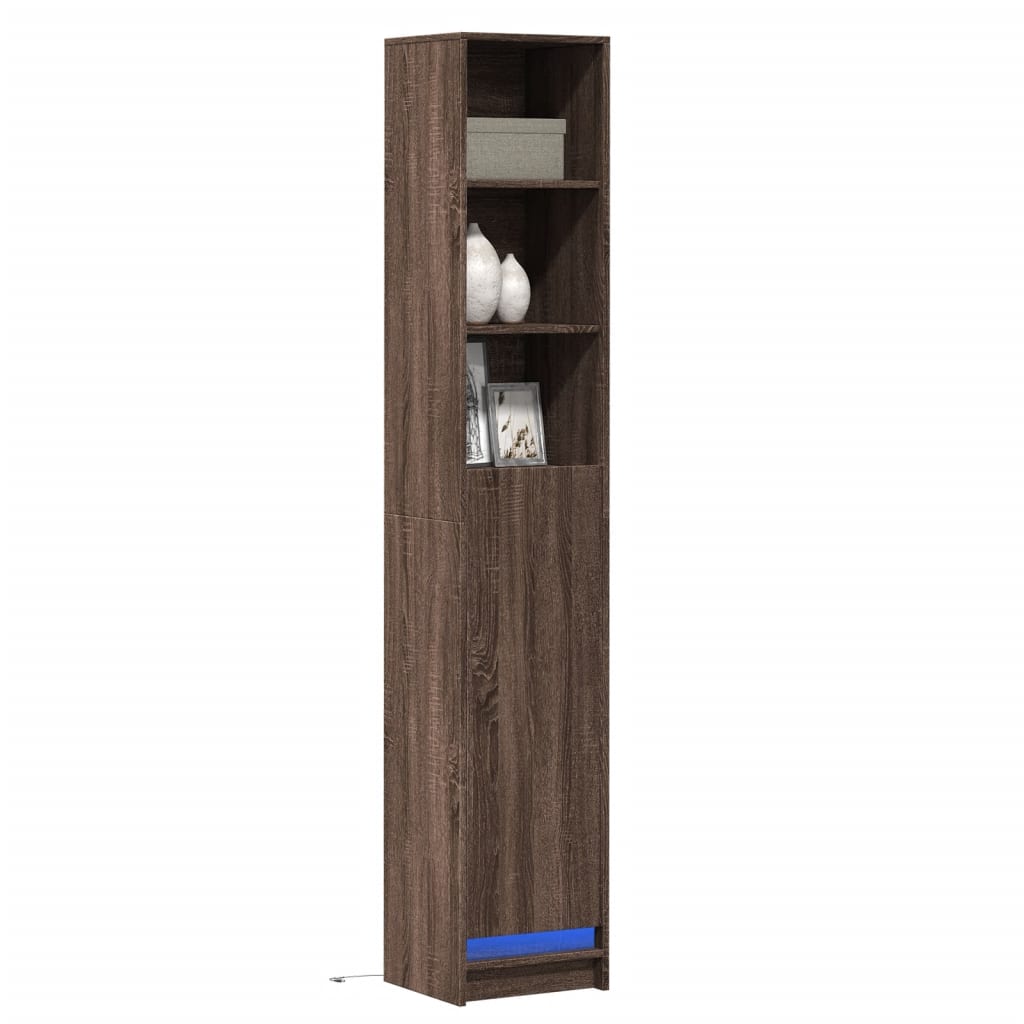 Skjenk Med Led Brun Eik 36X32,5X200 Cm Konstruert Tre