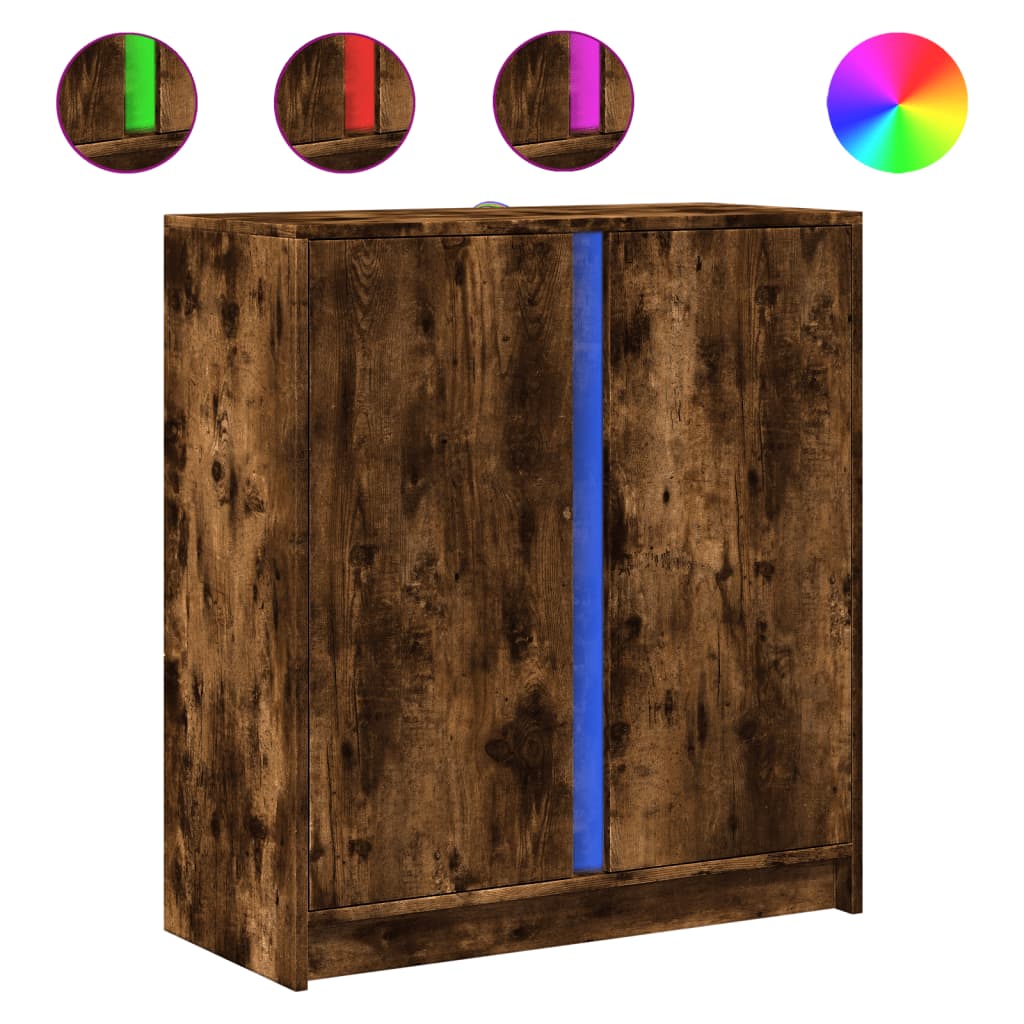 Skjenk Med Led Røkt Eik 77X34X85 Cm Konstruert Tre