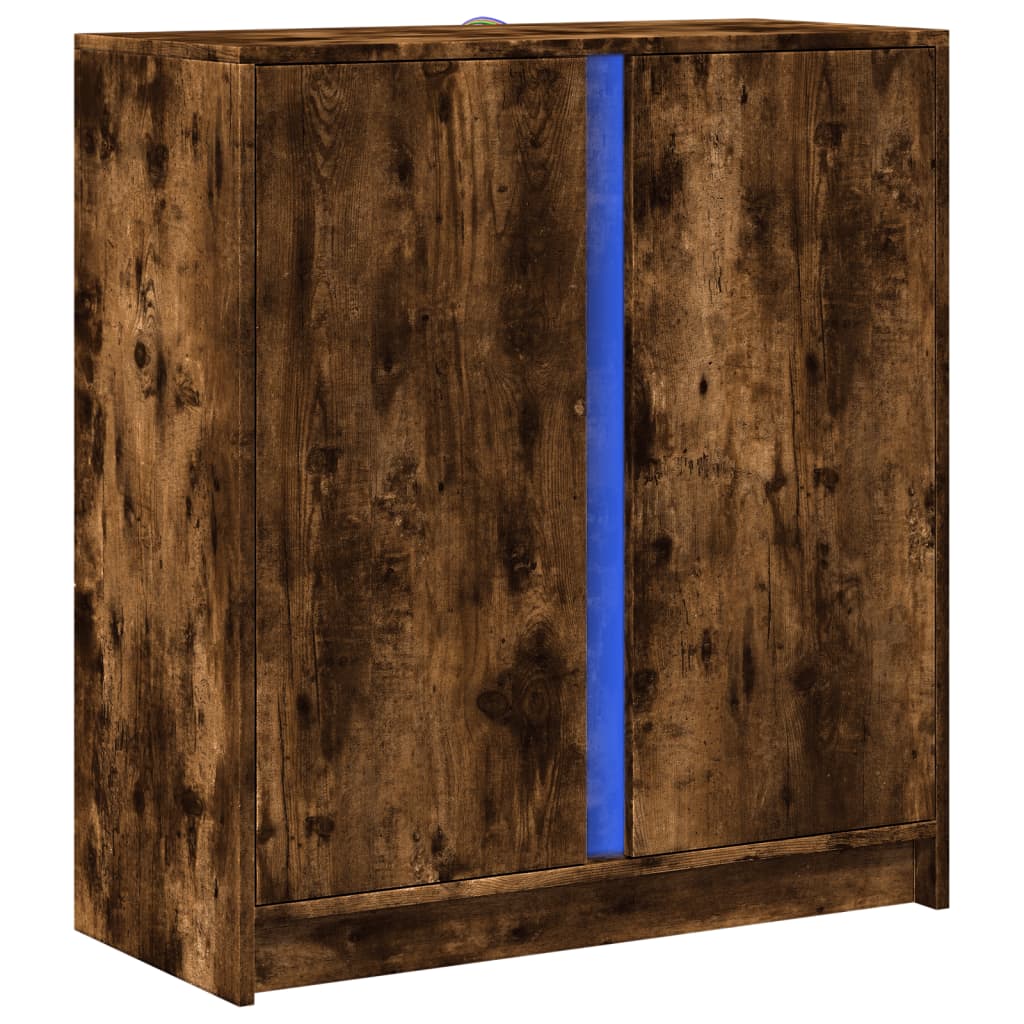 Skjenk Med Led Røkt Eik 77X34X85 Cm Konstruert Tre