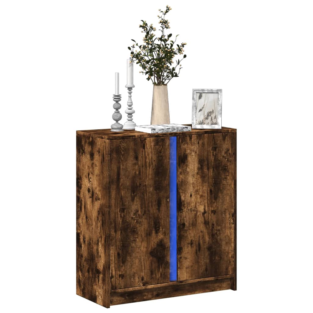 Skjenk Med Led Røkt Eik 77X34X85 Cm Konstruert Tre