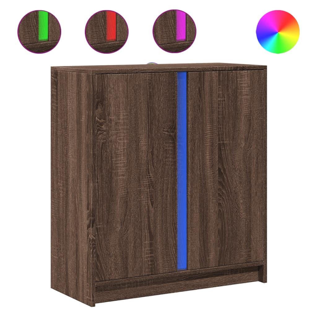 Skjenk Med Led Brun Eik 77X34X85 Cm Konstruert Tre