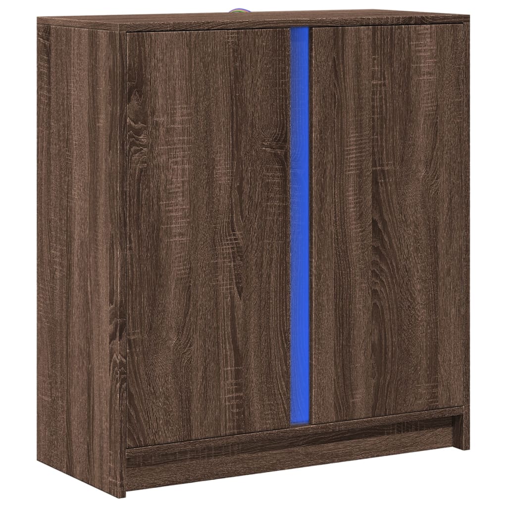 Skjenk Med Led Brun Eik 77X34X85 Cm Konstruert Tre