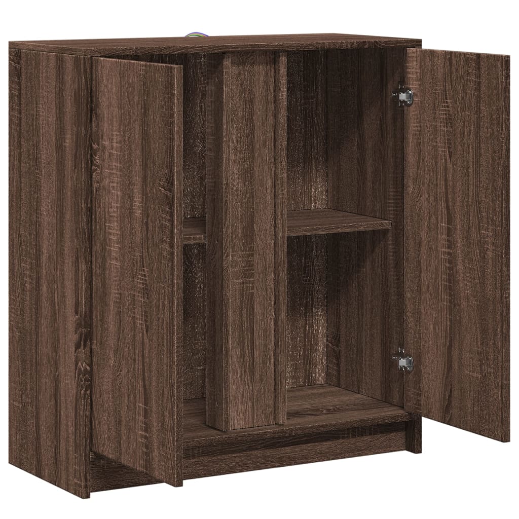 Skjenk Med Led Brun Eik 77X34X85 Cm Konstruert Tre