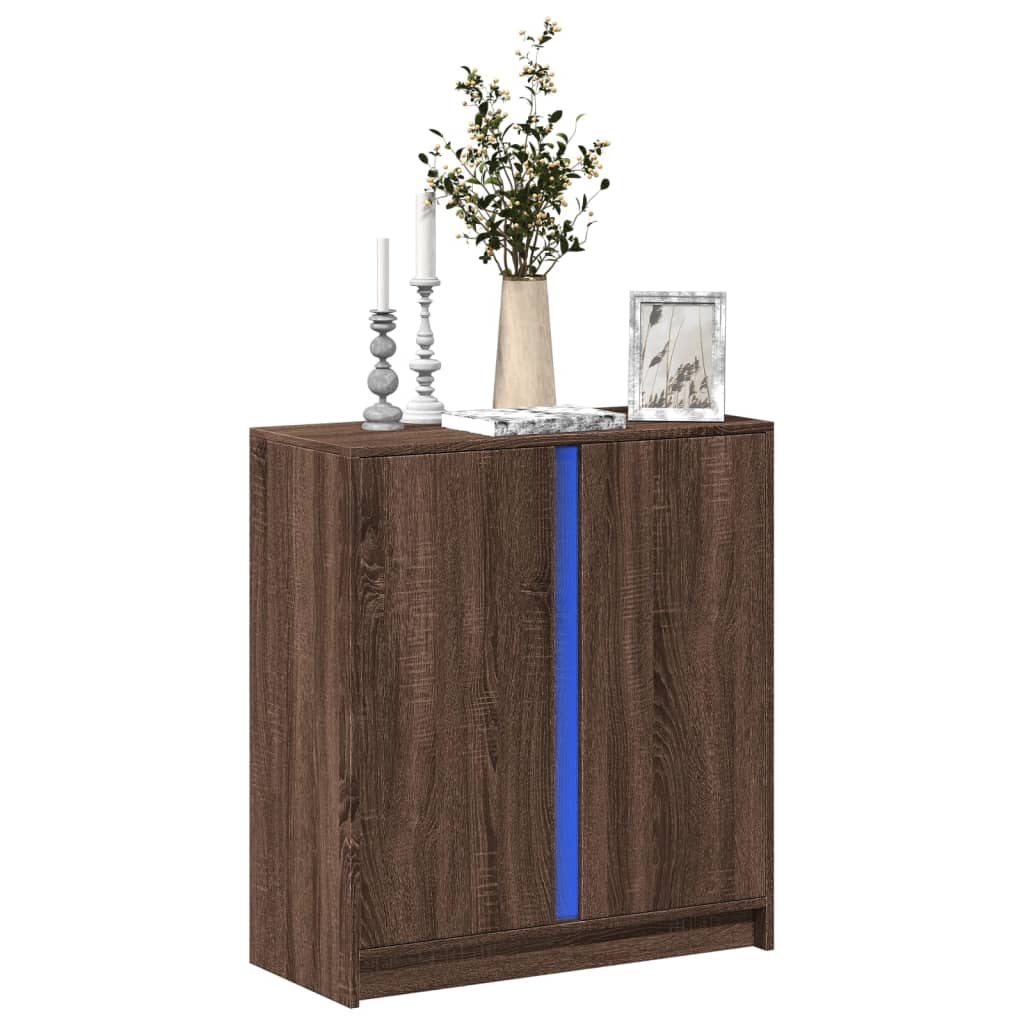 Skjenk Med Led Brun Eik 77X34X85 Cm Konstruert Tre