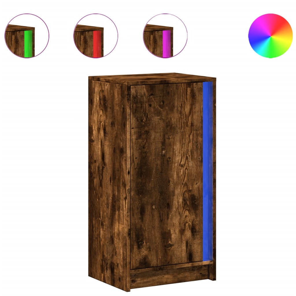 Skjenk Med Led Røkt Eik 42,5X34X85 Cm Konstruert Tre