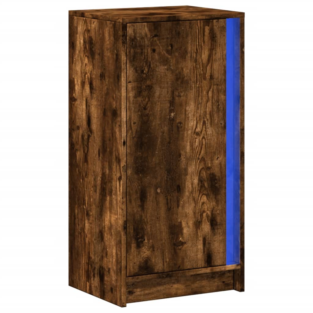 Skjenk Med Led Røkt Eik 42,5X34X85 Cm Konstruert Tre