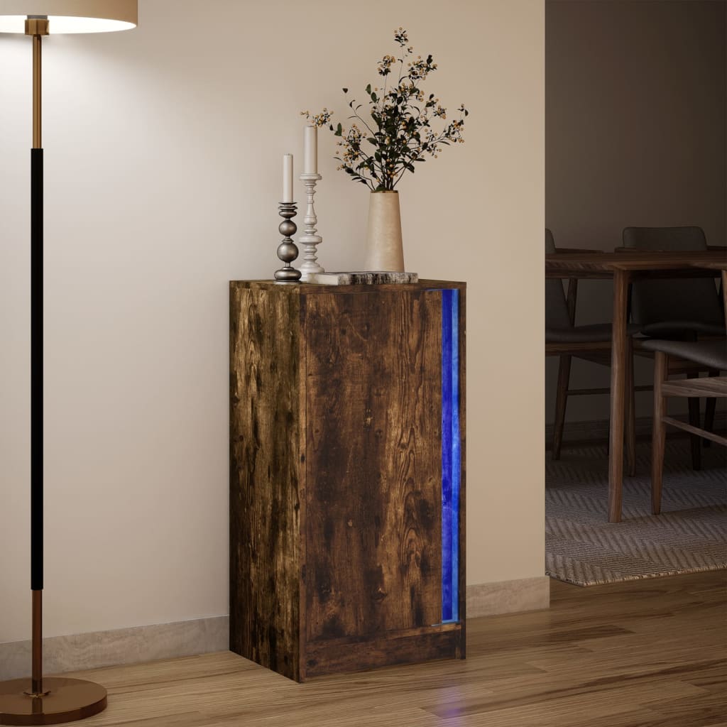 Skjenk Med Led Røkt Eik 42,5X34X85 Cm Konstruert Tre