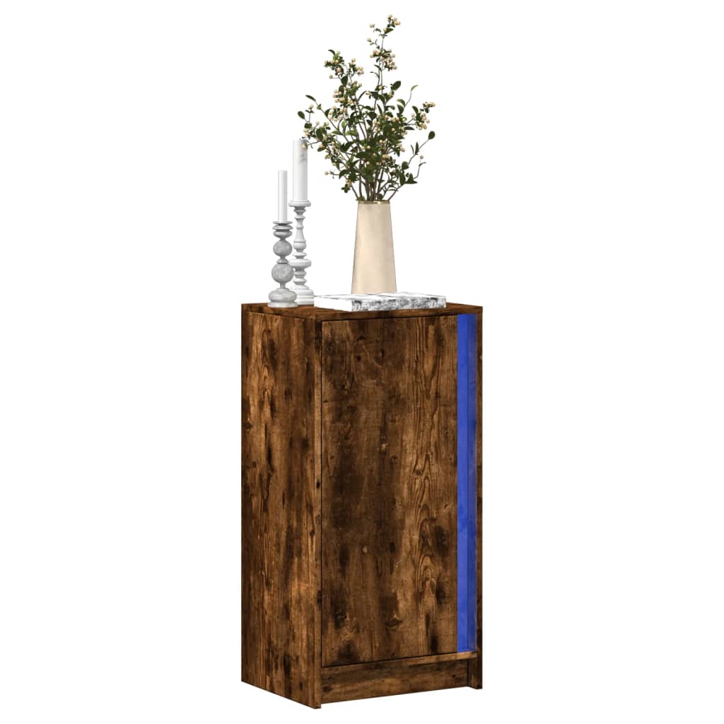 Skjenk Med Led Røkt Eik 42,5X34X85 Cm Konstruert Tre