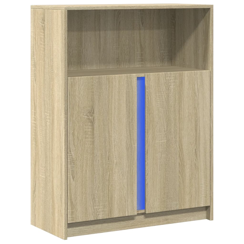 Skjenk Med Led Sonoma Eik 77X34X100 Cm Konstruert Tre
