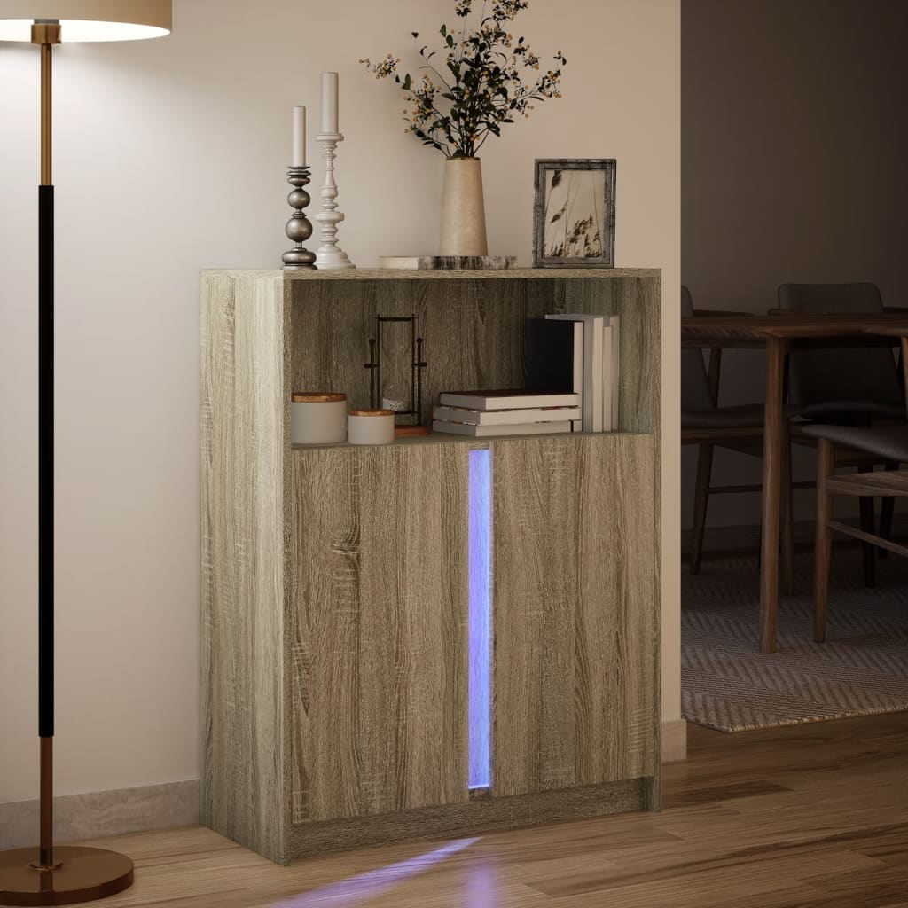 Skjenk Med Led Sonoma Eik 77X34X100 Cm Konstruert Tre