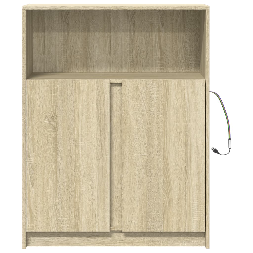 Skjenk Med Led Sonoma Eik 77X34X100 Cm Konstruert Tre