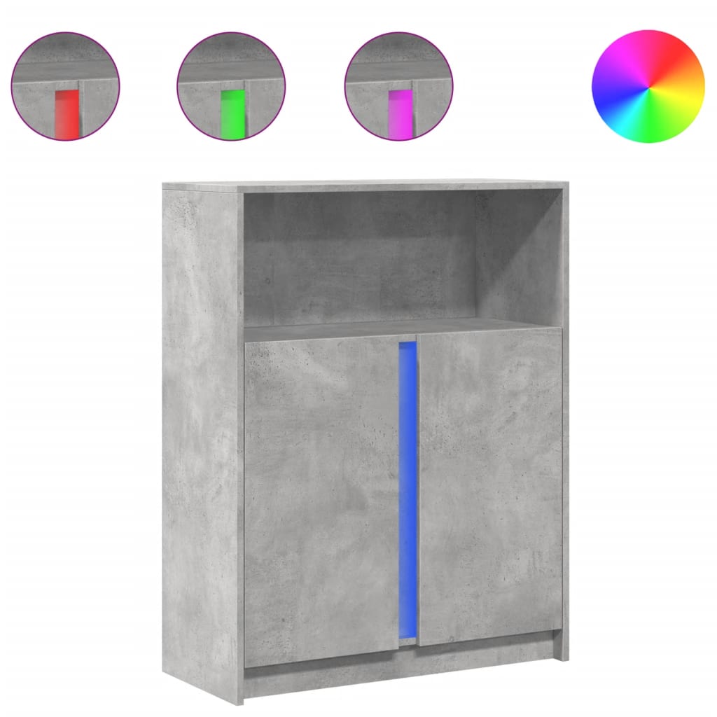Skjenk Med Led Betonggrå 77X34X100 Cm Konstruert Tre
