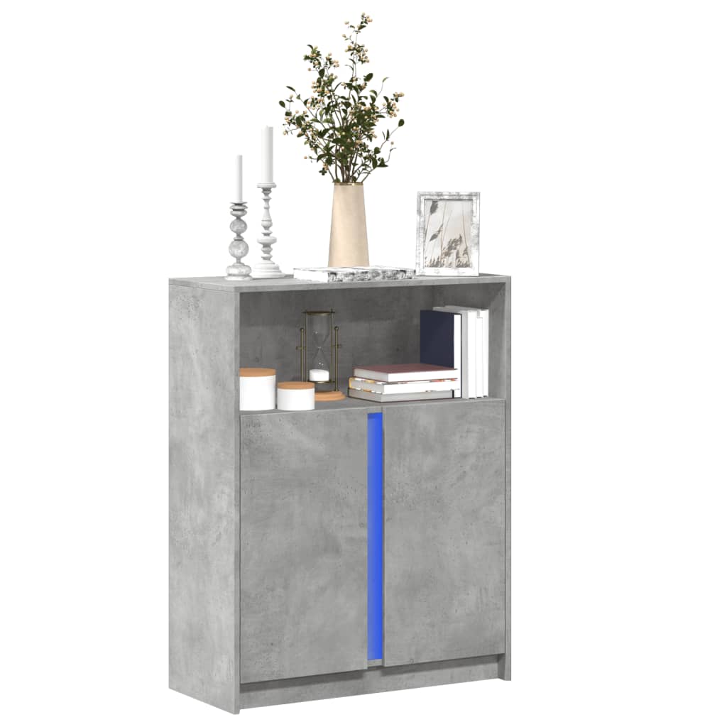 Skjenk Med Led Betonggrå 77X34X100 Cm Konstruert Tre