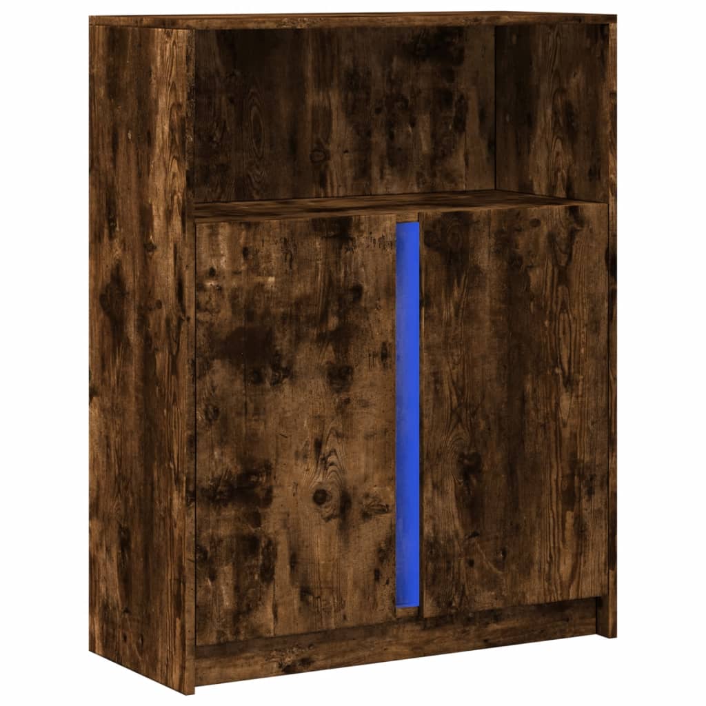 Skjenk Med Led Røkt Eik 77X34X100 Cm Konstruert Tre