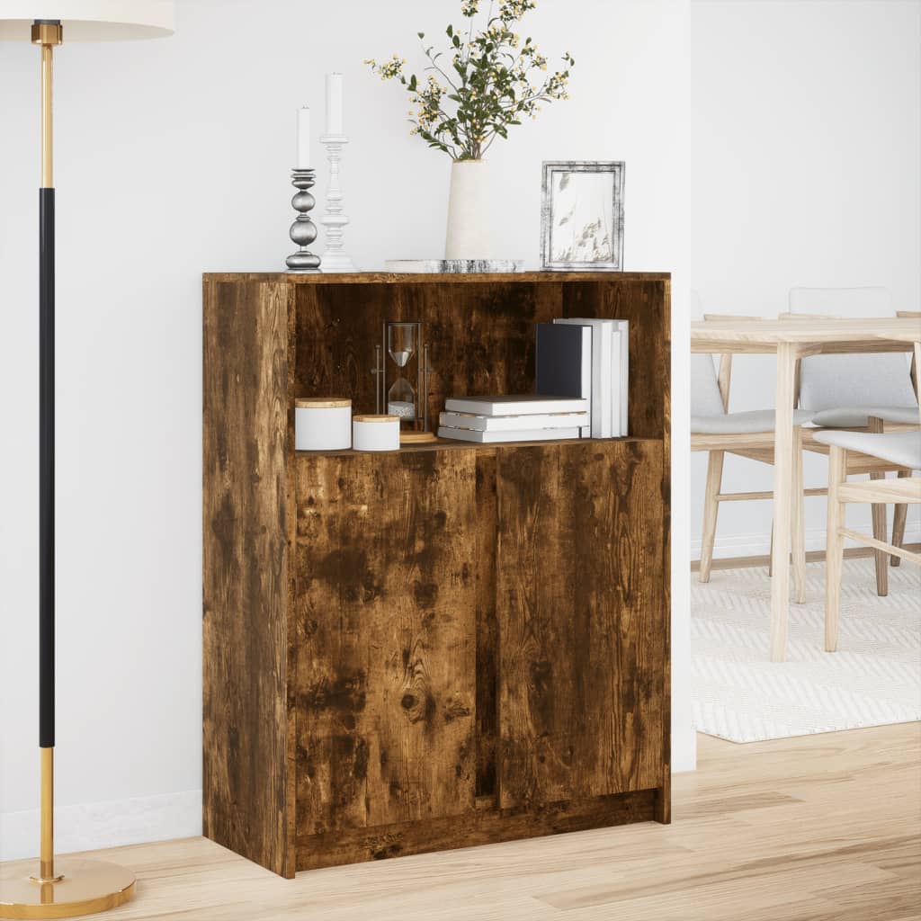 Skjenk Med Led Røkt Eik 77X34X100 Cm Konstruert Tre