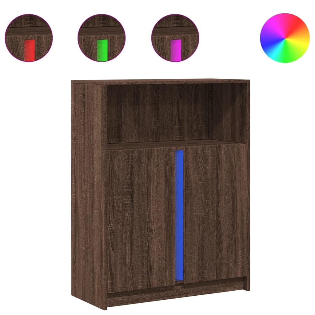 Skjenk Med Led Brun Eik 77X34X100 Cm Konstruert Tre