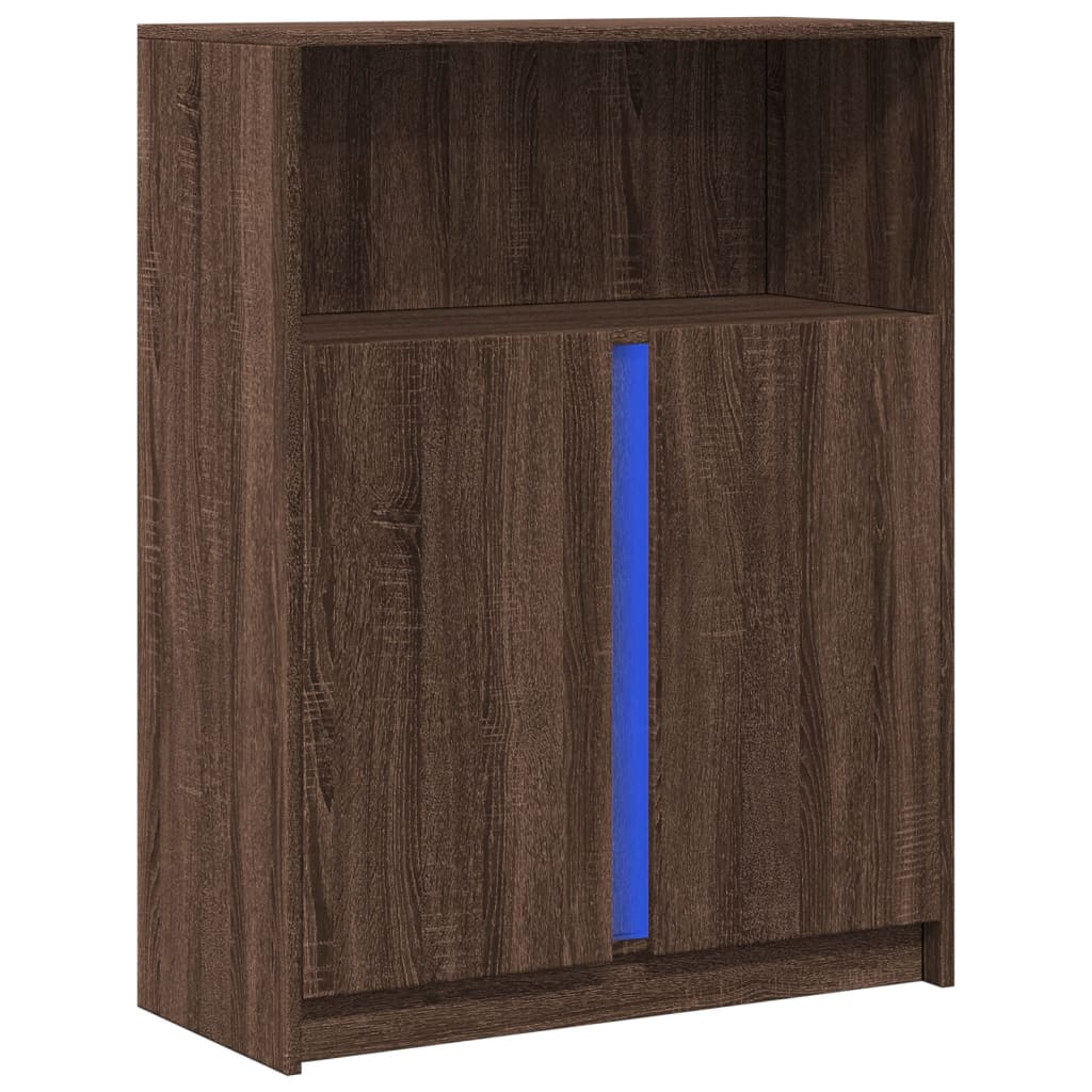 Skjenk Med Led Brun Eik 77X34X100 Cm Konstruert Tre