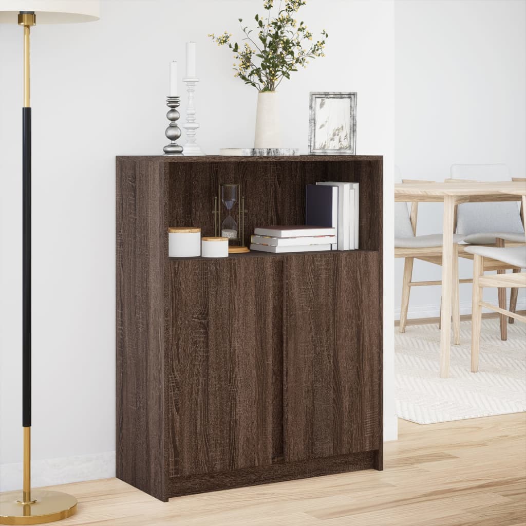 Skjenk Med Led Brun Eik 77X34X100 Cm Konstruert Tre