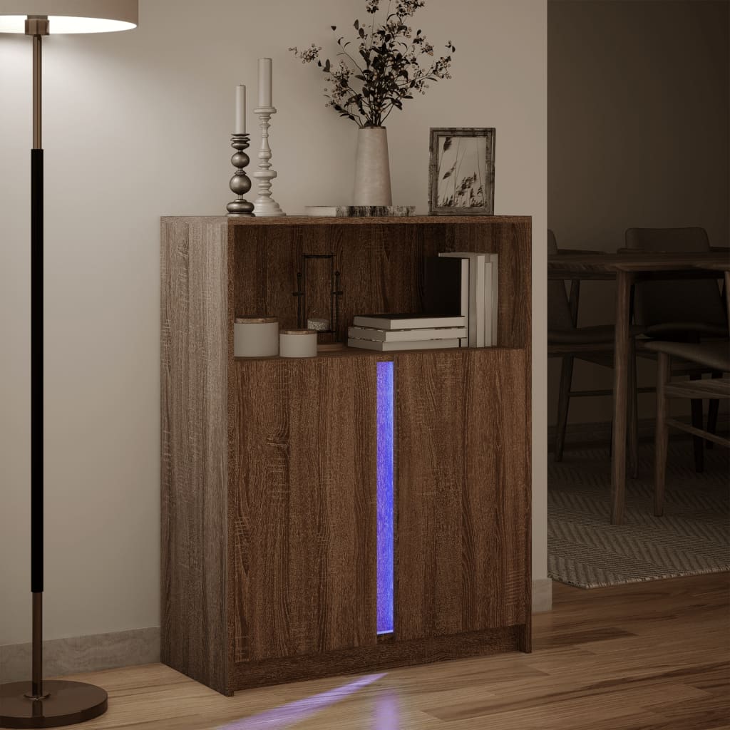 Skjenk Med Led Brun Eik 77X34X100 Cm Konstruert Tre