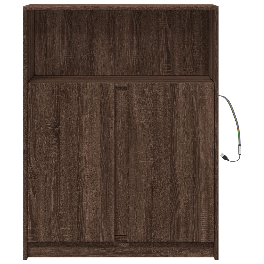 Skjenk Med Led Brun Eik 77X34X100 Cm Konstruert Tre