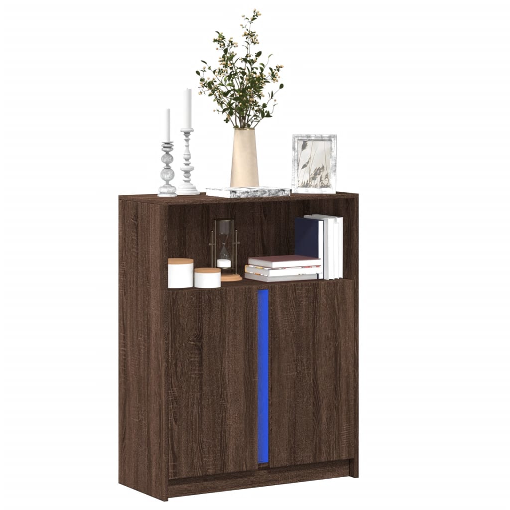 Skjenk Med Led Brun Eik 77X34X100 Cm Konstruert Tre