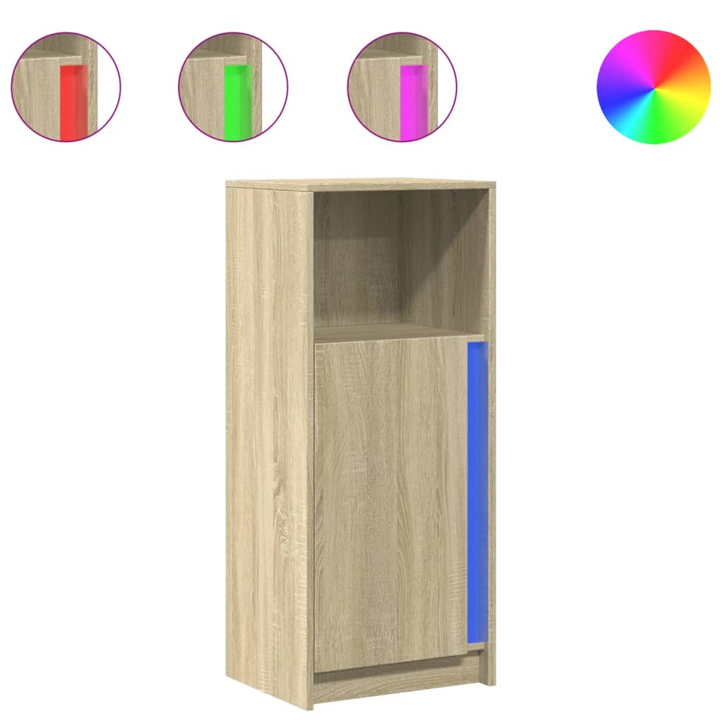 Skjenk Med Led Sonoma Eik 42,5X34X100 Cm Konstruert Tre
