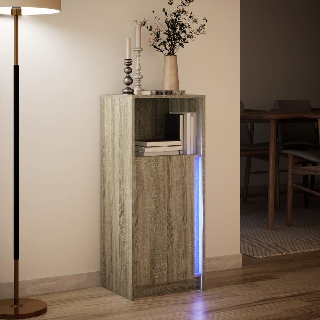 Skjenk Med Led Sonoma Eik 42,5X34X100 Cm Konstruert Tre