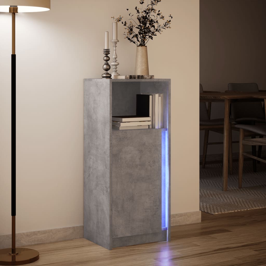 Skjenk Med Led Betonggrå 42,5X34X100 Cm Konstruert Tre