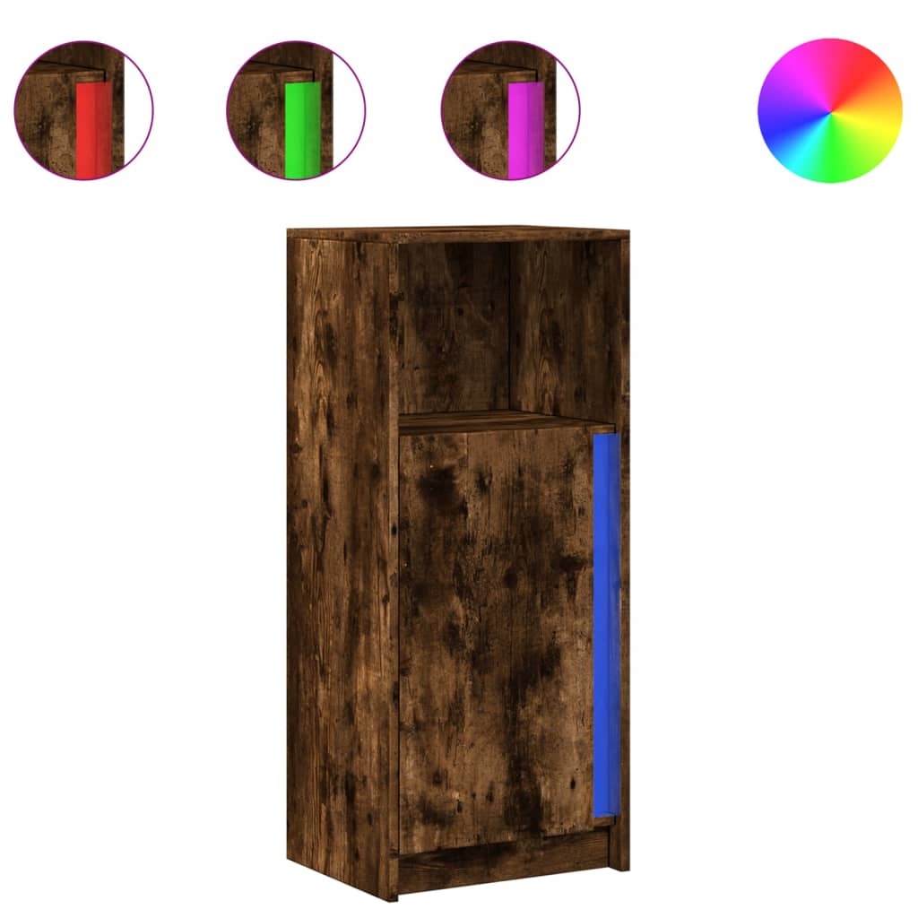 Skjenk Med Led Røkt Eik 42,5X34X100 Cm Konstruert Tre