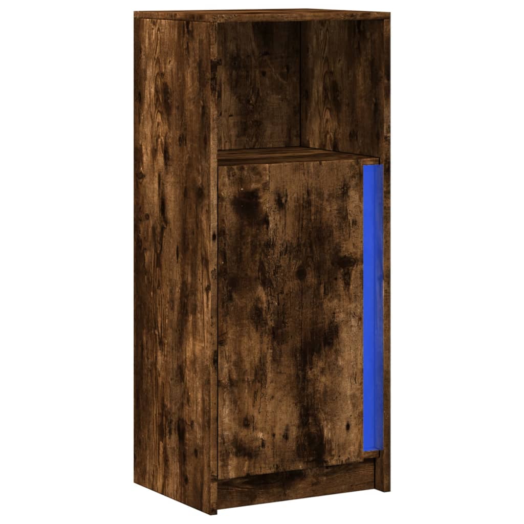 Skjenk Med Led Røkt Eik 42,5X34X100 Cm Konstruert Tre