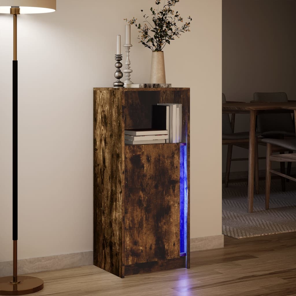 Skjenk Med Led Røkt Eik 42,5X34X100 Cm Konstruert Tre