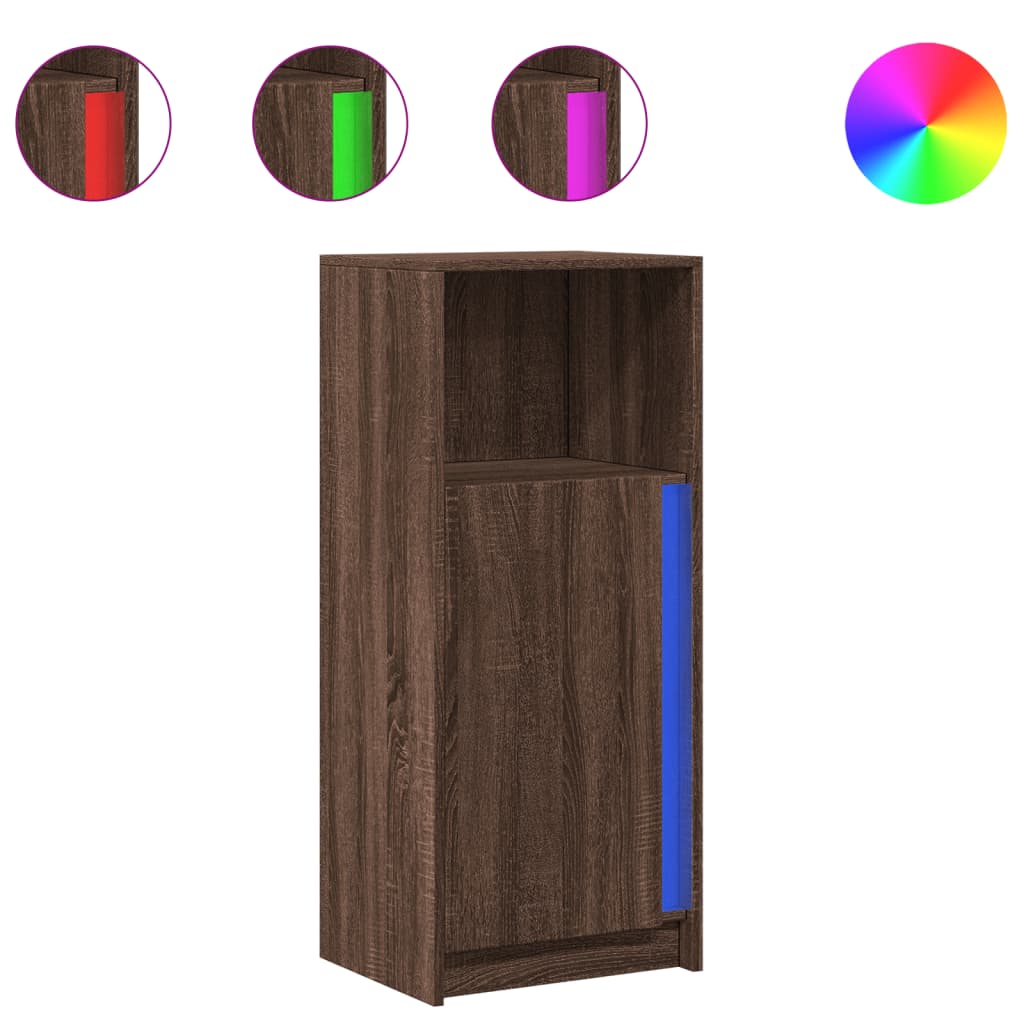 Skjenk Med Led Brun Eik 42,5X34X100 Cm Konstruert Tre