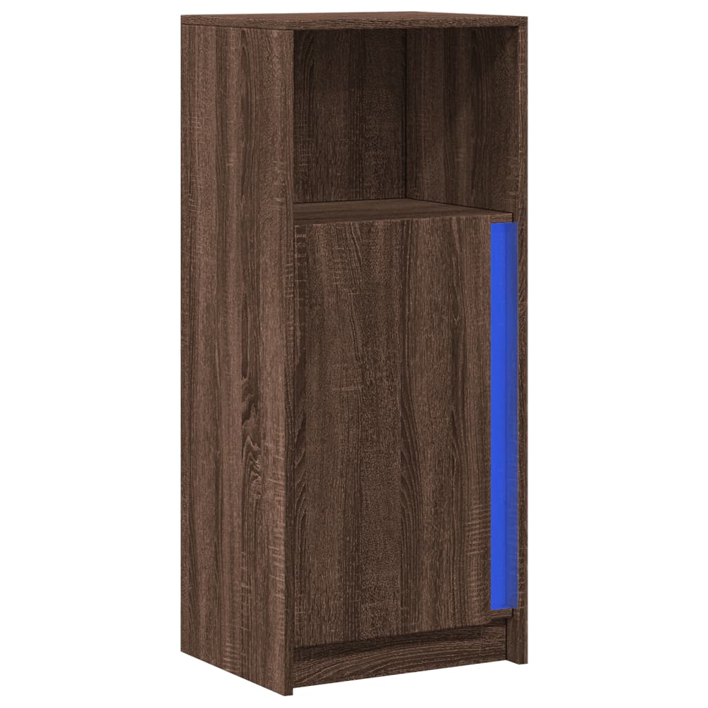 Skjenk Med Led Brun Eik 42,5X34X100 Cm Konstruert Tre