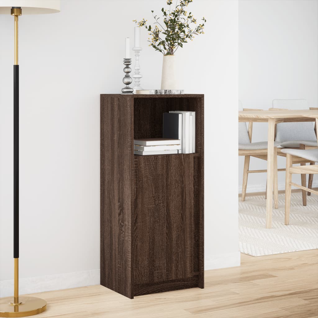 Skjenk Med Led Brun Eik 42,5X34X100 Cm Konstruert Tre