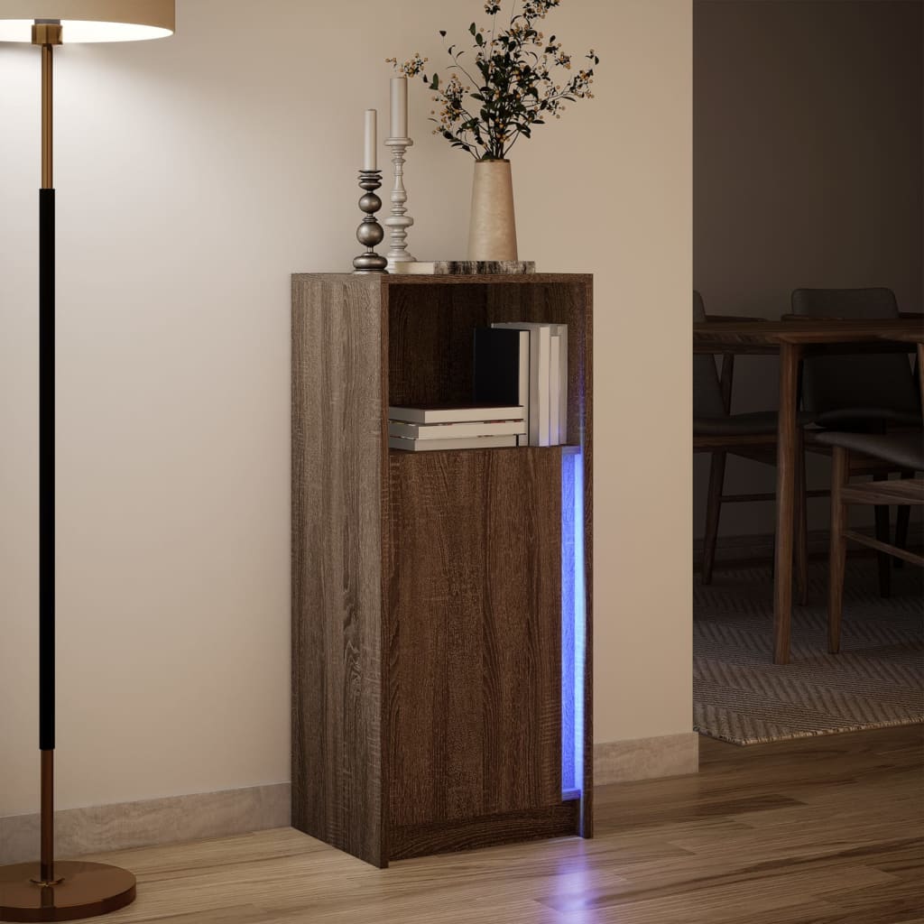 Skjenk Med Led Brun Eik 42,5X34X100 Cm Konstruert Tre