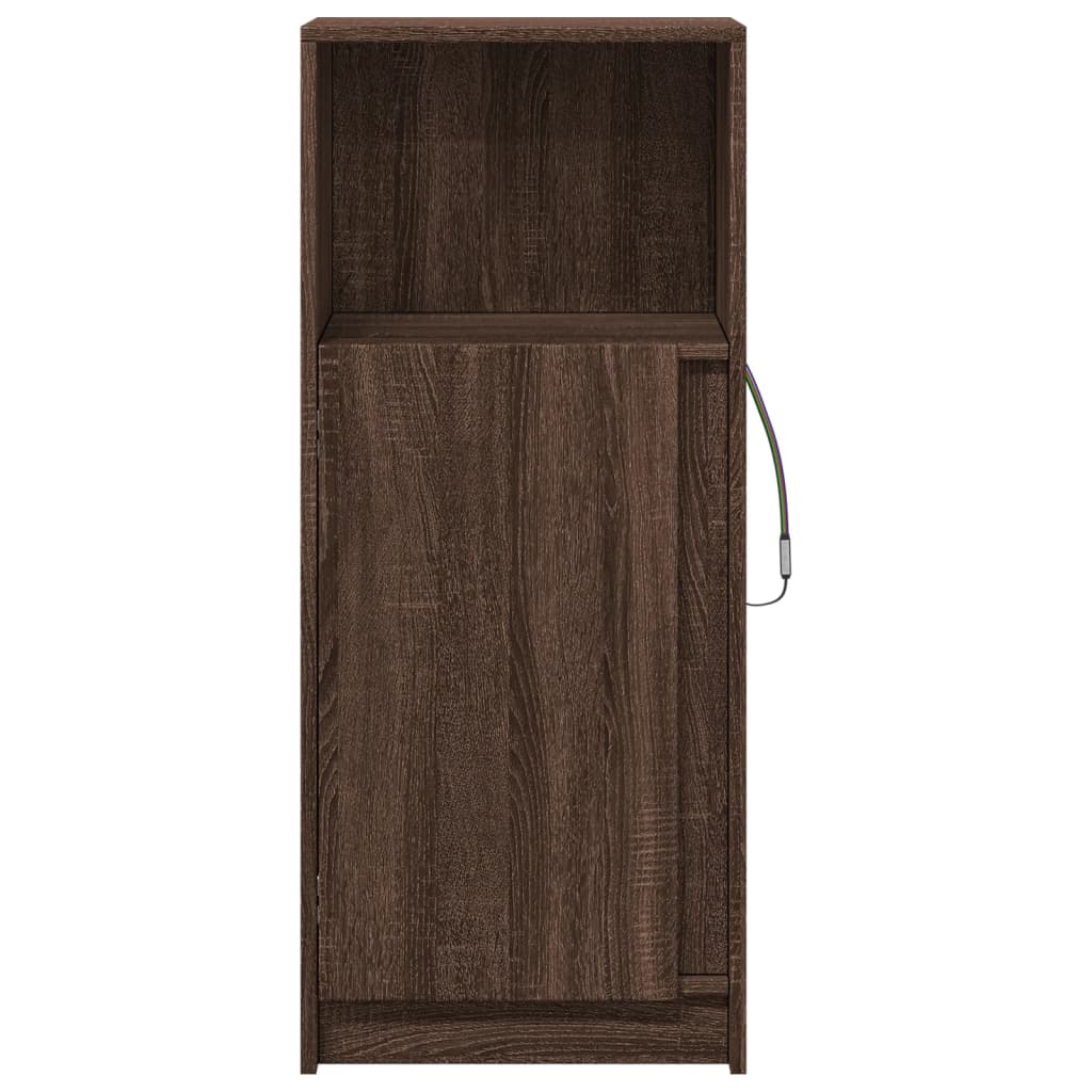 Skjenk Med Led Brun Eik 42,5X34X100 Cm Konstruert Tre