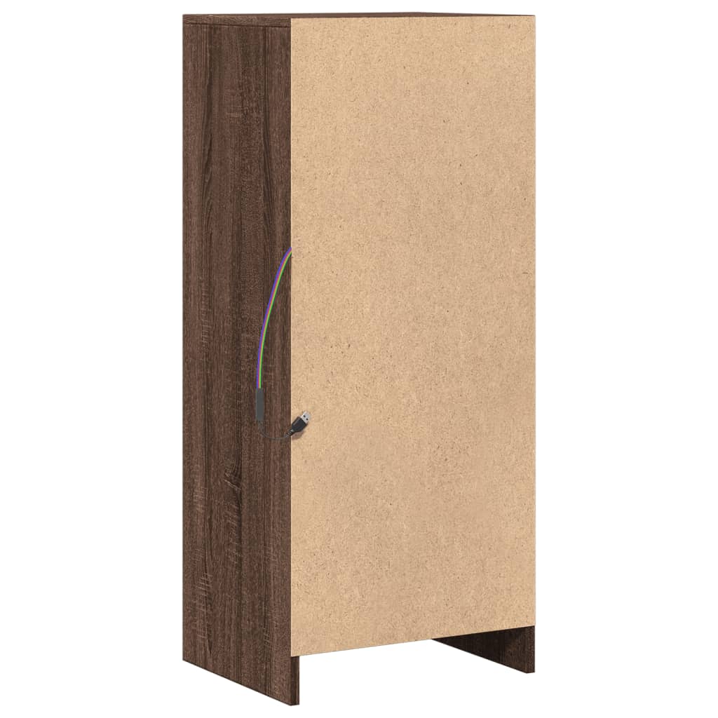 Skjenk Med Led Brun Eik 42,5X34X100 Cm Konstruert Tre