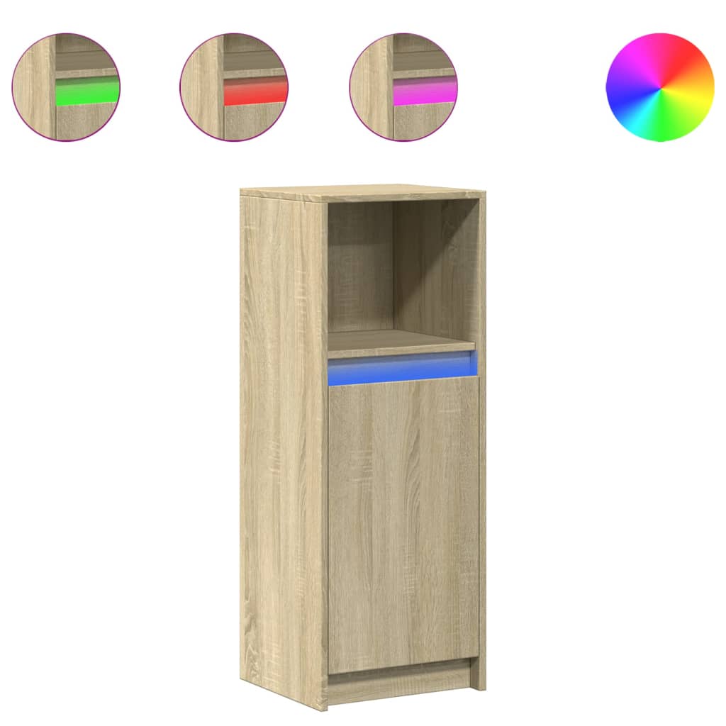 Skjenk Med Led Sonoma Eik 38X34X100 Cm Konstruert Tre