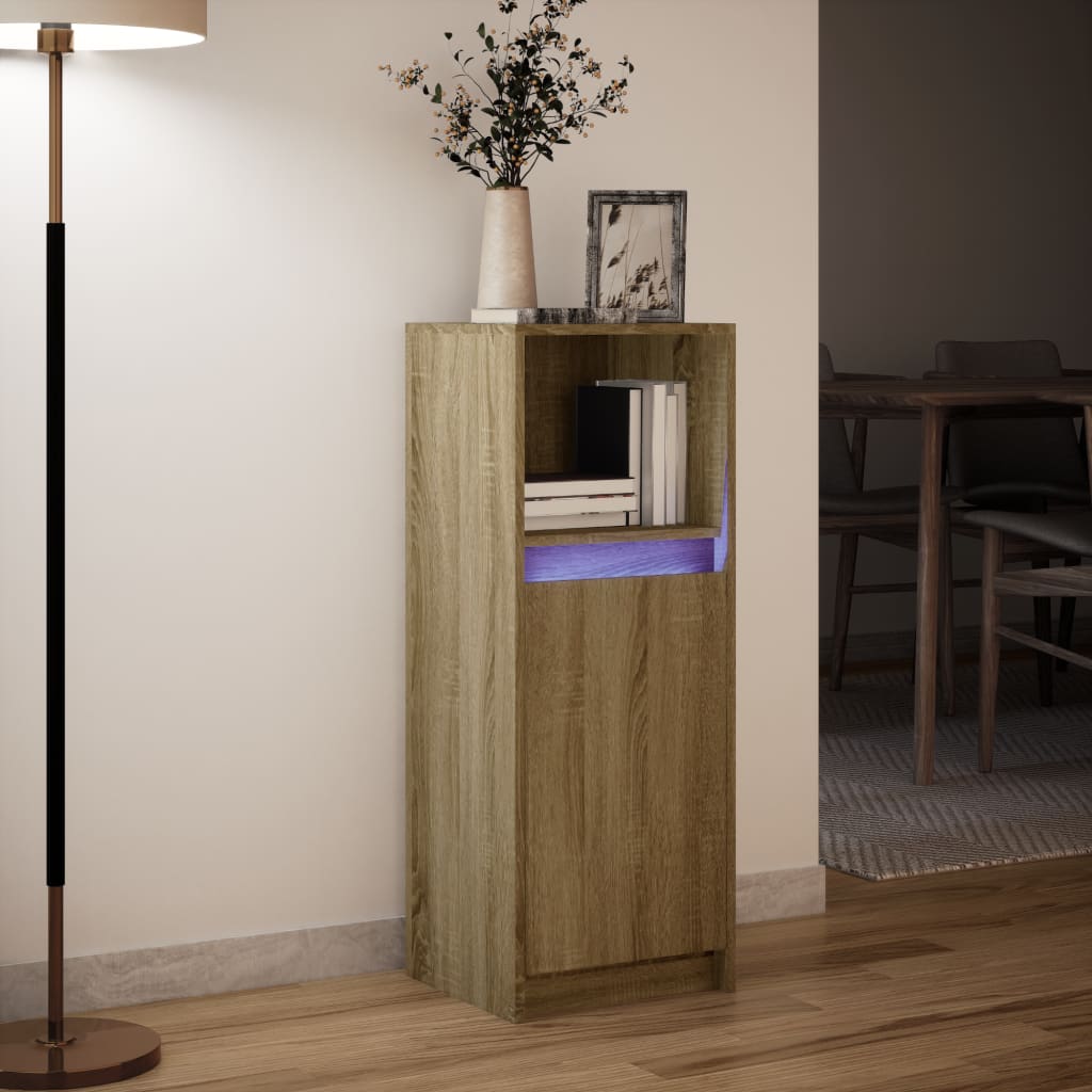 Skjenk Med Led Sonoma Eik 38X34X100 Cm Konstruert Tre