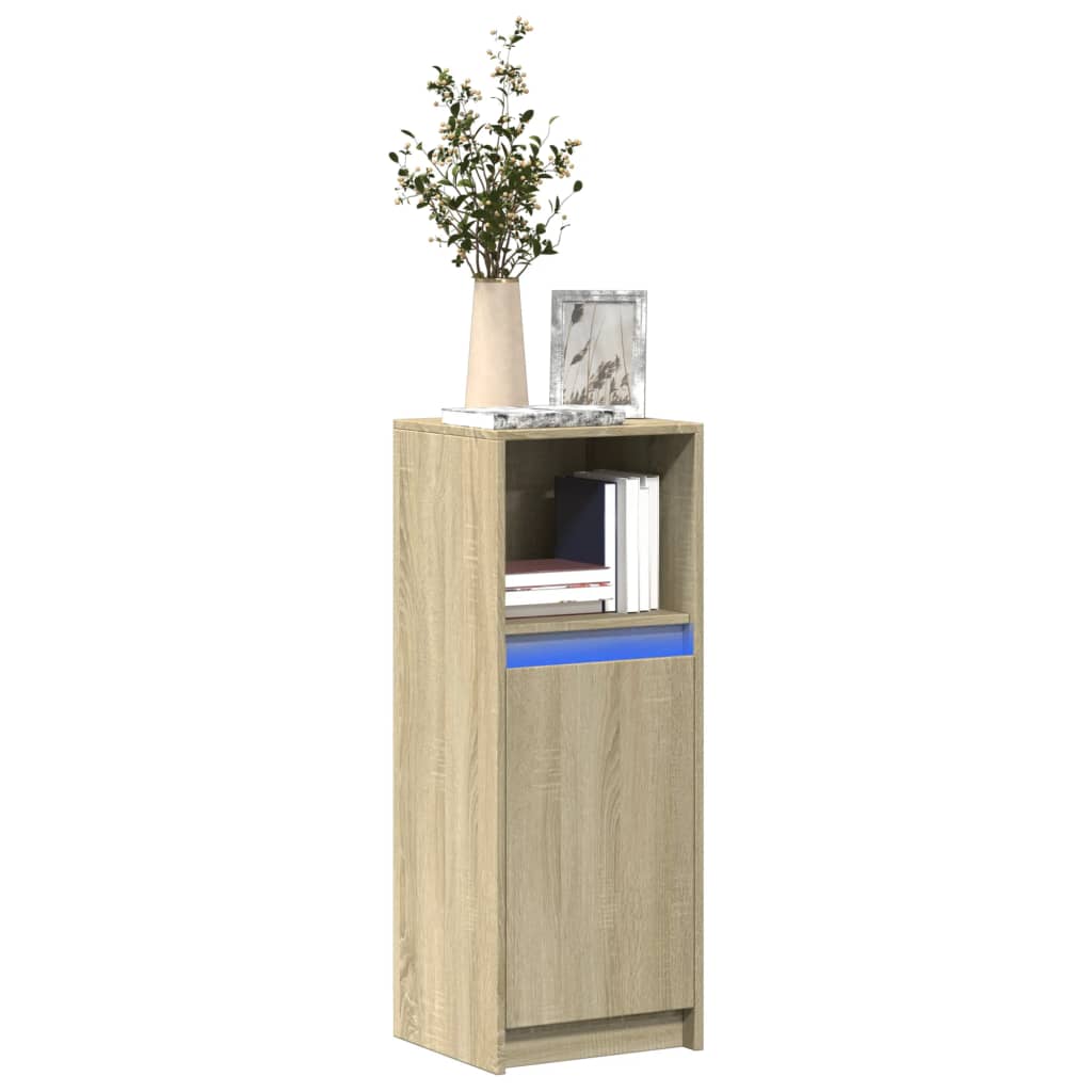 Skjenk Med Led Sonoma Eik 38X34X100 Cm Konstruert Tre