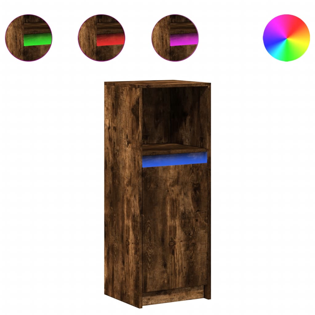 Skjenk Med Led Røkt Eik 38X34X100 Cm Konstruert Tre