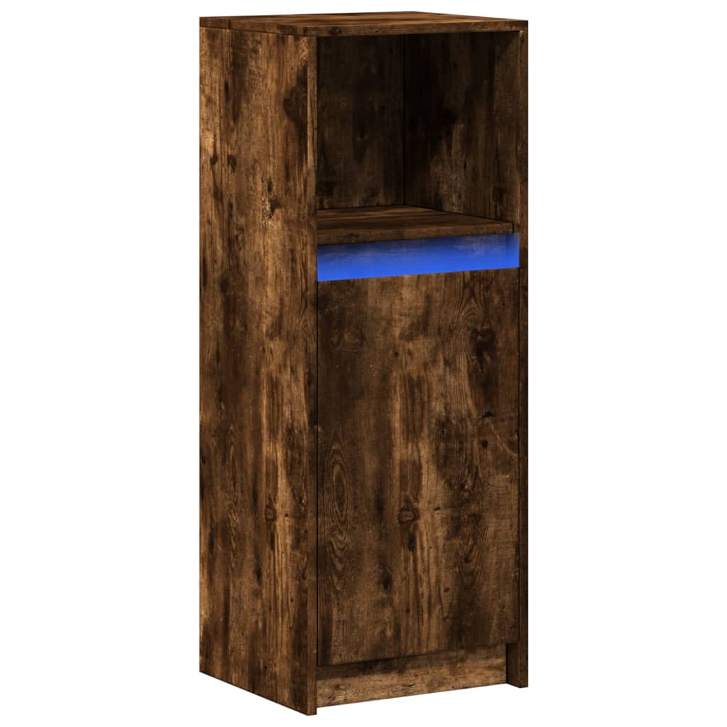 Skjenk Med Led Røkt Eik 38X34X100 Cm Konstruert Tre