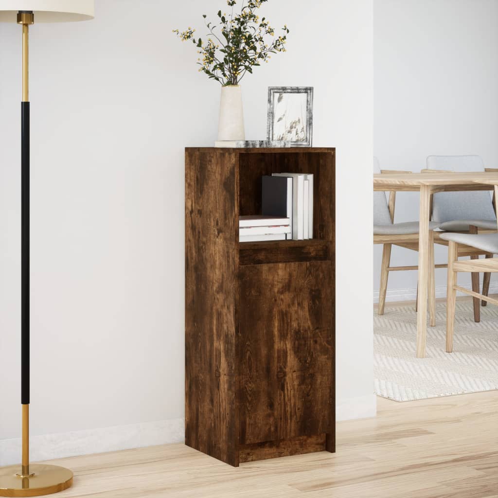 Skjenk Med Led Røkt Eik 38X34X100 Cm Konstruert Tre