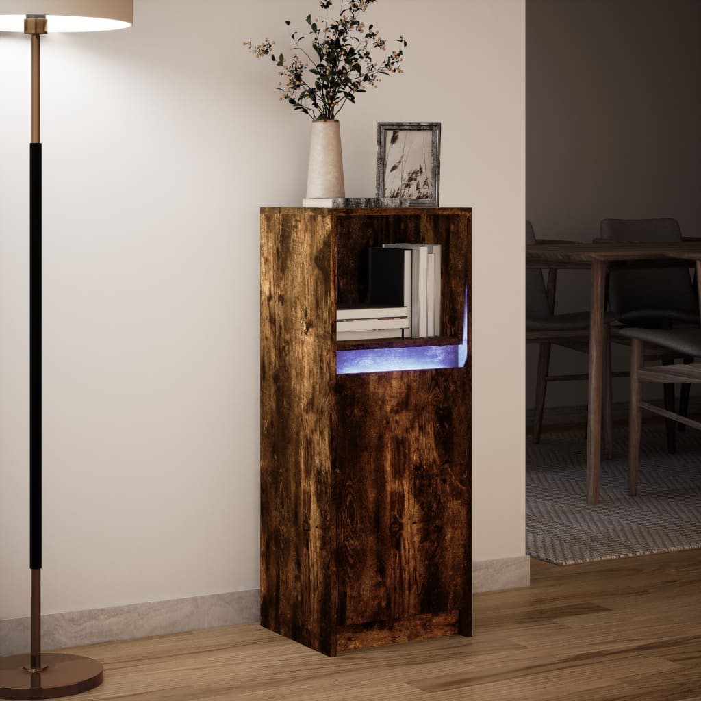 Skjenk Med Led Røkt Eik 38X34X100 Cm Konstruert Tre