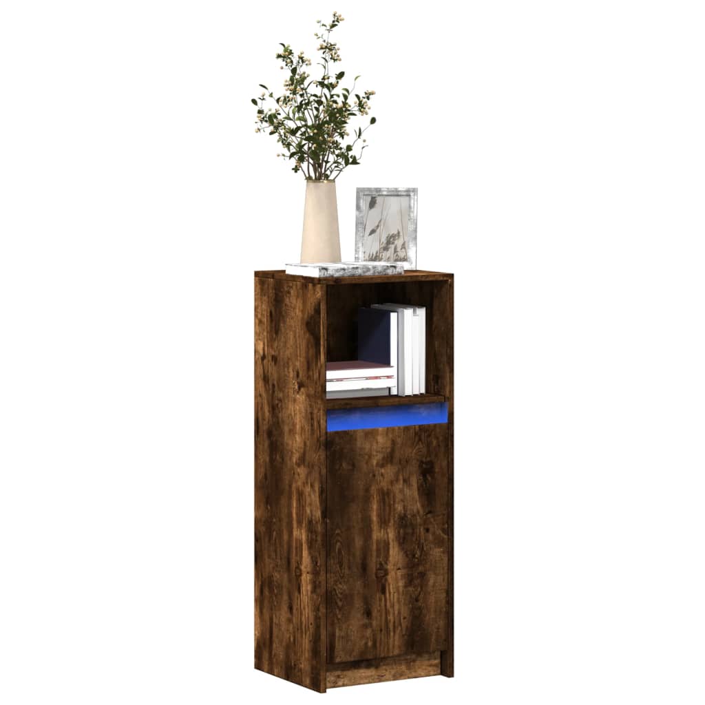 Skjenk Med Led Røkt Eik 38X34X100 Cm Konstruert Tre