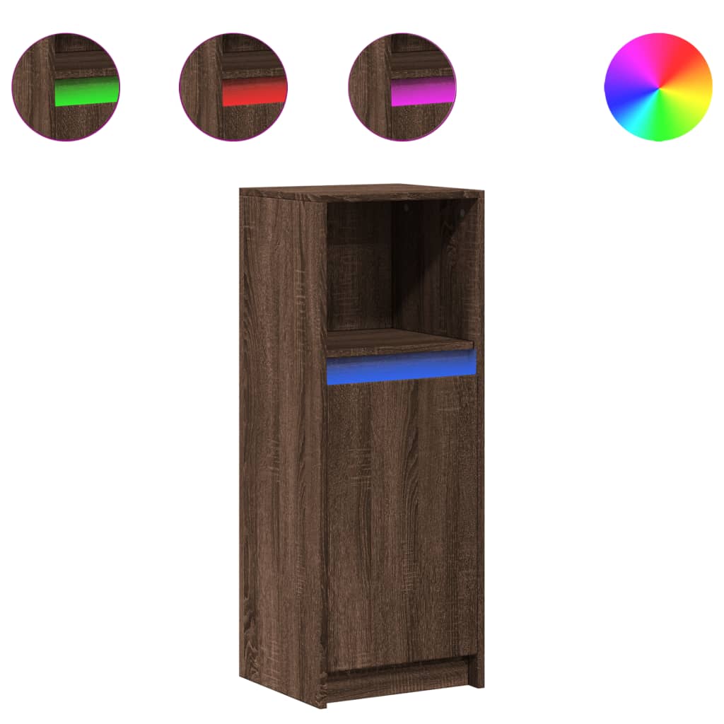 Skjenk Med Led Brun Eik 38X34X100 Cm Konstruert Tre