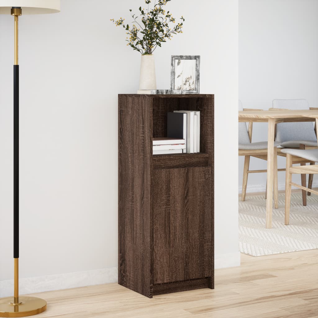 Skjenk Med Led Brun Eik 38X34X100 Cm Konstruert Tre